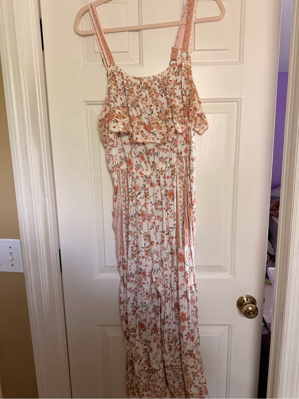 American Eagle Outfitters White Maxi Dress with Peach Floral
